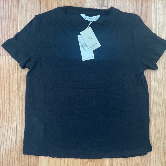 NWT Mango Crewneck Black 100% Linen T-Shirt - Picture 4 of 4